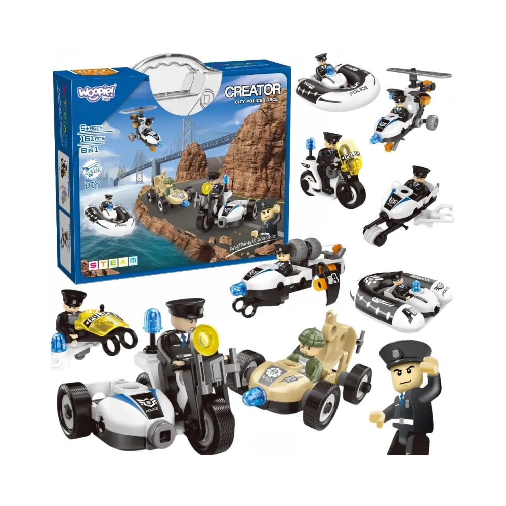WOOPIE Klocki Konstrukcyjne Zbuduj Pojazdy Policyjne 8 Modeli STEAM – Zostań bohaterem miasta!