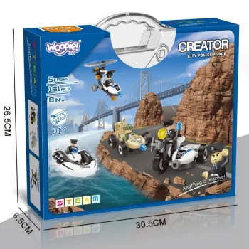 WOOPIE Klocki Konstrukcyjne Zbuduj Pojazdy Policyjne 8 Modeli STEAM – Zostań bohaterem miasta!