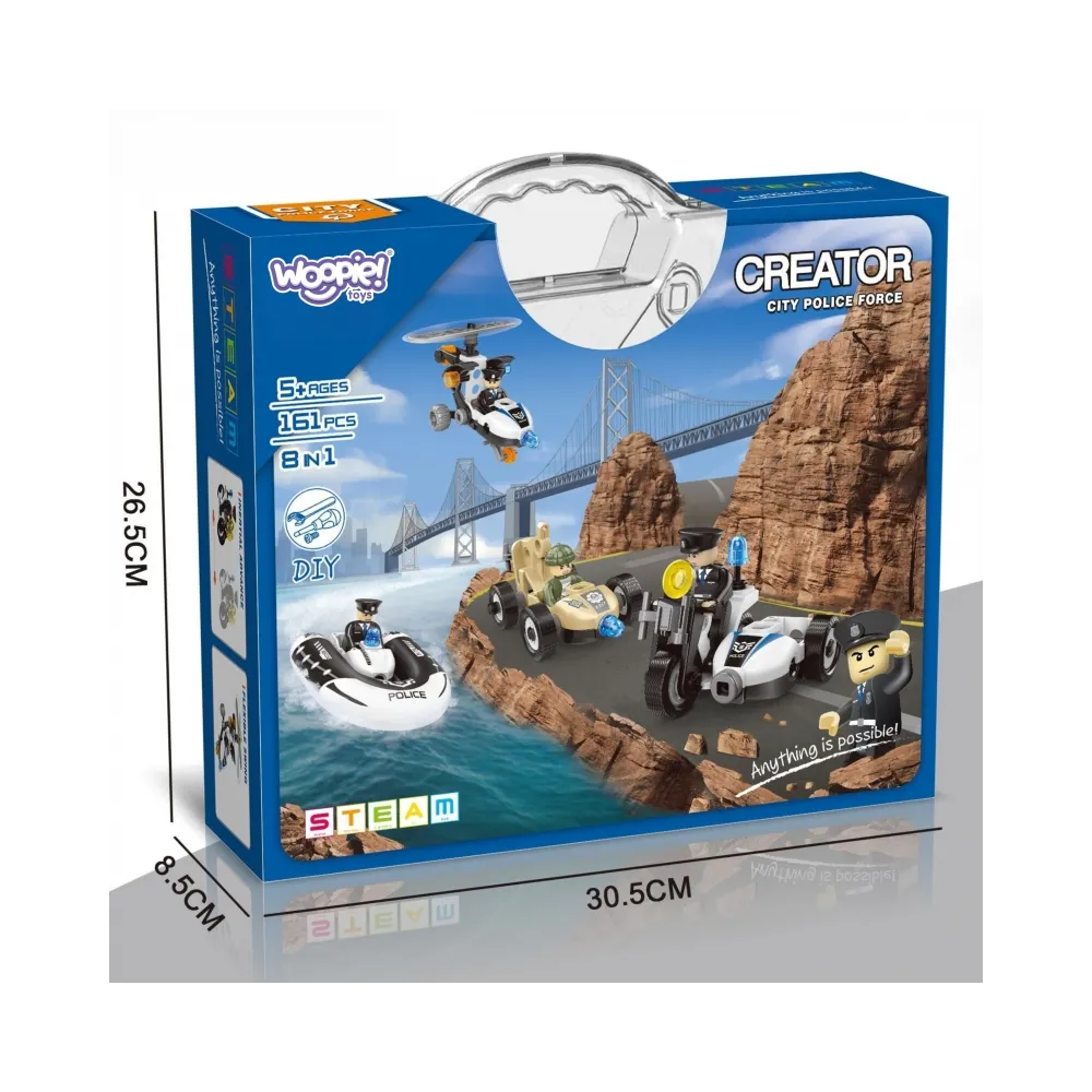 WOOPIE Klocki Konstrukcyjne Zbuduj Pojazdy Policyjne 8 Modeli STEAM – Zostań bohaterem miasta!