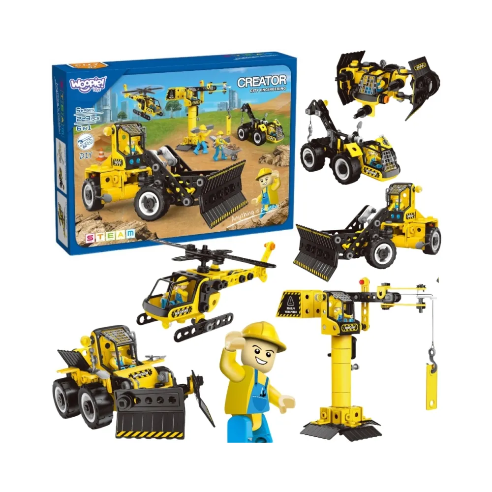 WOOPIE Klocki Konstrukcyjne Zbuduj Pojazdy Budowlane 8 Modeli STEAM