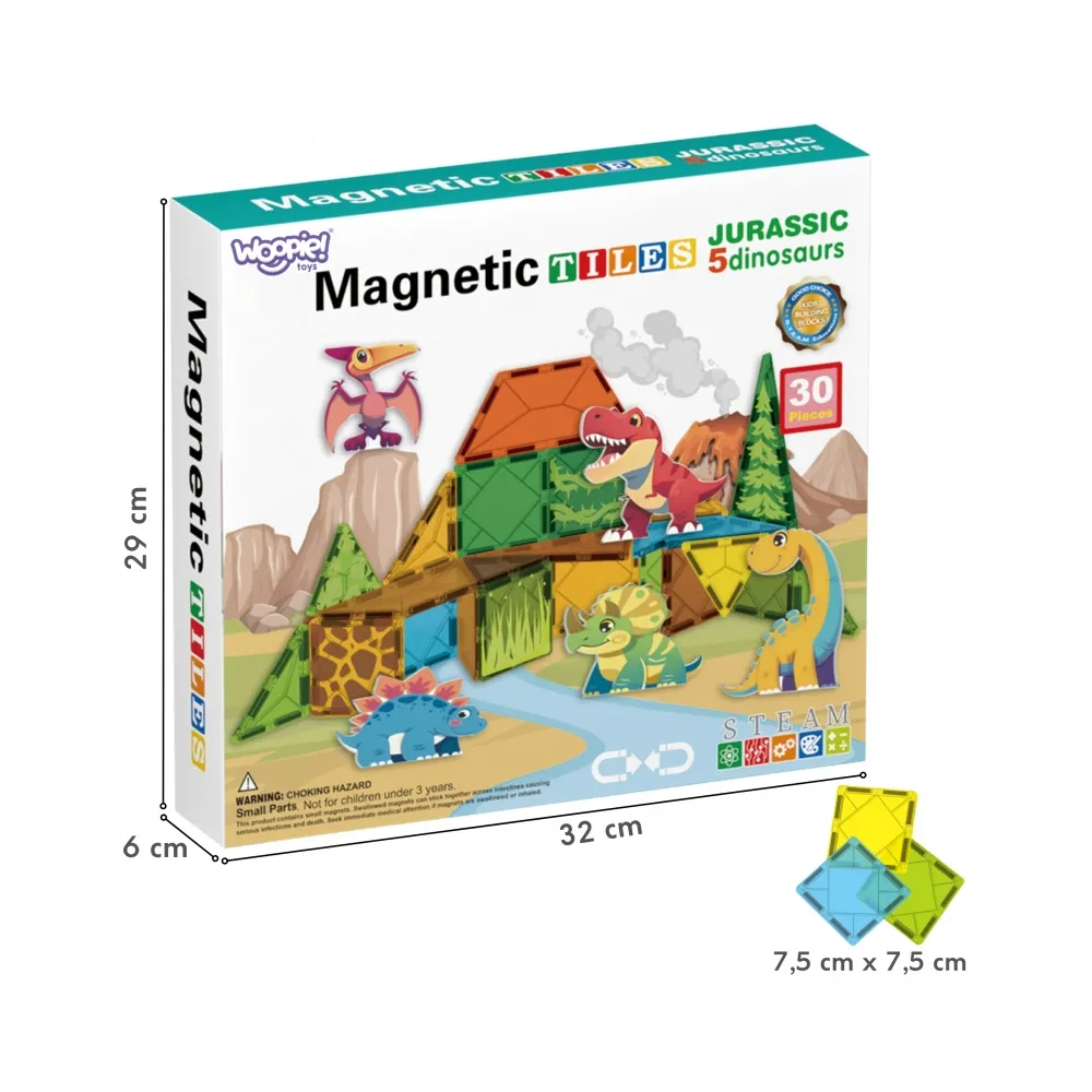 WOOPIE Magnetyczne Klocki Konstrukcyjne 7,5 cm Dino 30 el.