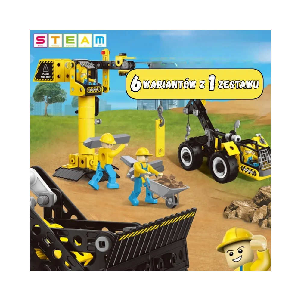 WOOPIE Zestaw Konstrukcyjny Pojazdy Budowlane STEAM 6w1 223 el.