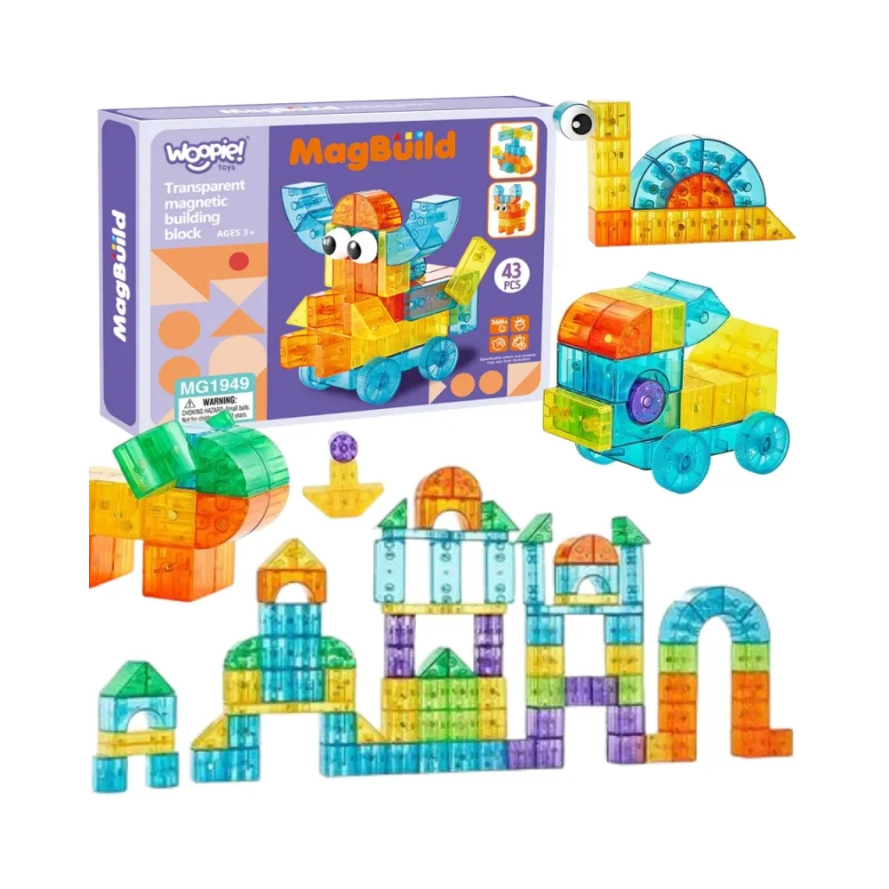 WOOPIE Przezroczyste Magnetyczne Klocki Konstrukcyjne 43 el.
