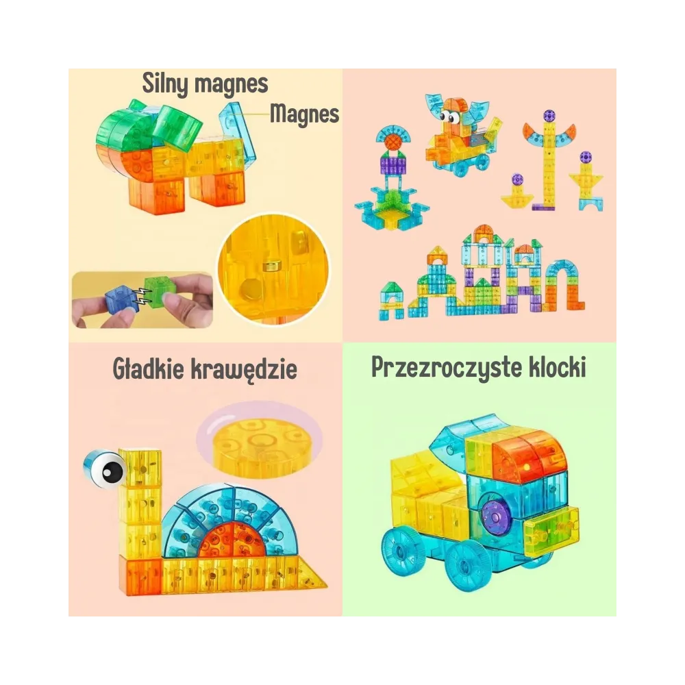 WOOPIE Przezroczyste Magnetyczne Klocki Konstrukcyjne 43 el.