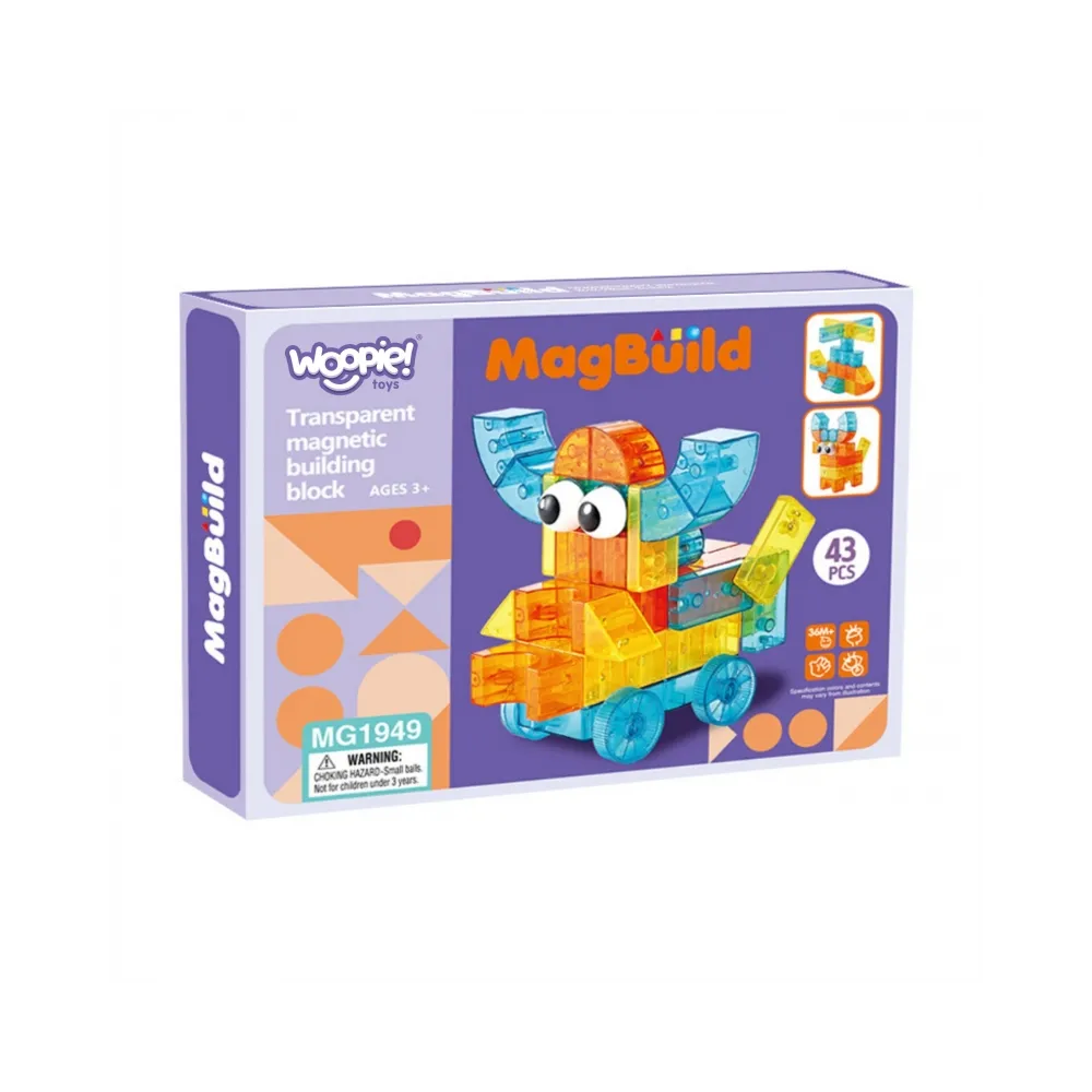WOOPIE Przezroczyste Magnetyczne Klocki Konstrukcyjne 43 el.
