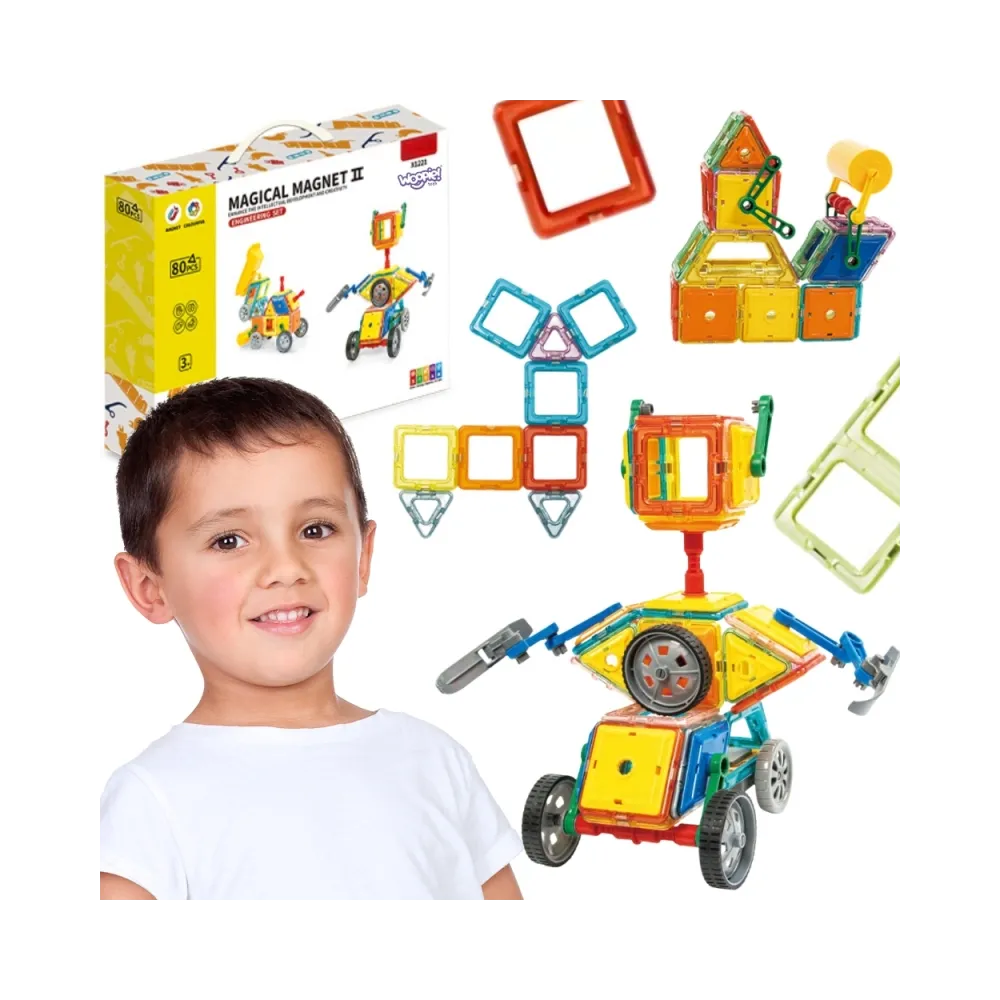 WOOPIE Klocki Magnetyczne Kolorowe 3D Pojazdy Zestaw STEAM 80el.