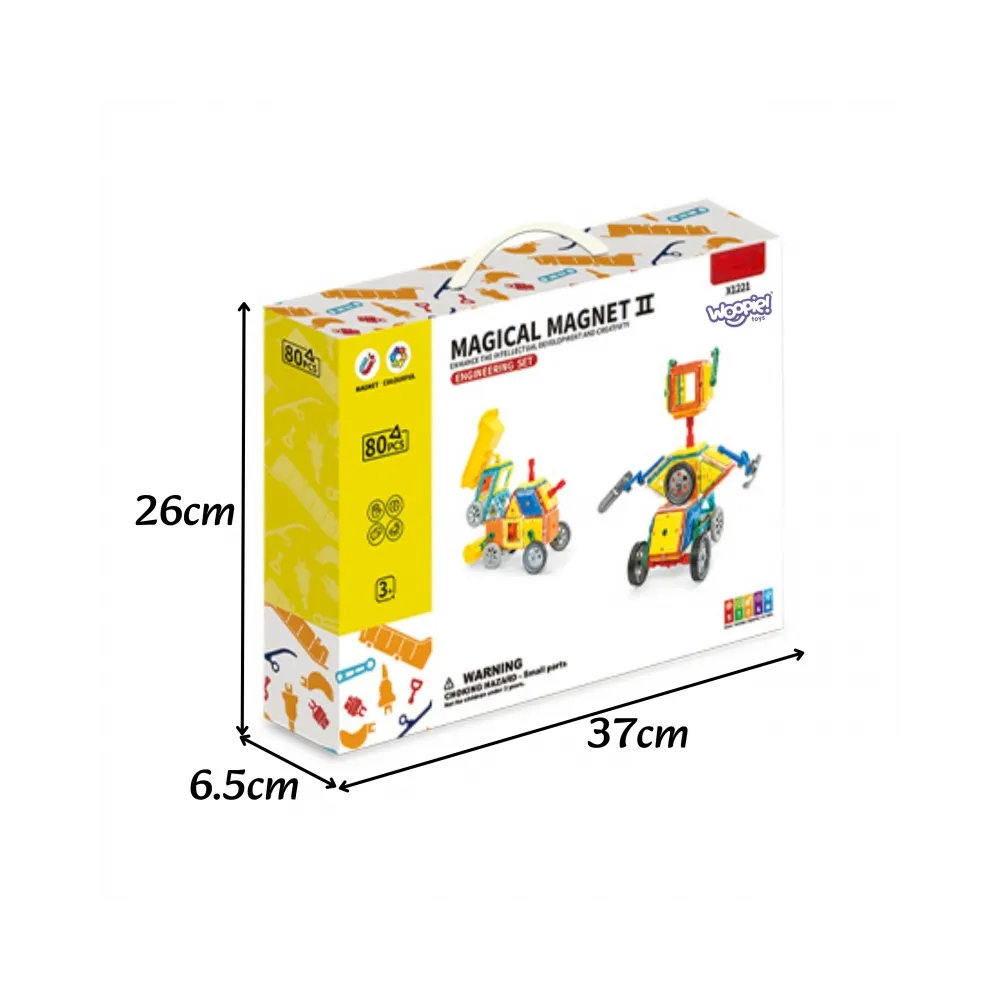 WOOPIE Klocki Magnetyczne Kolorowe 3D Pojazdy Zestaw STEAM 80el.