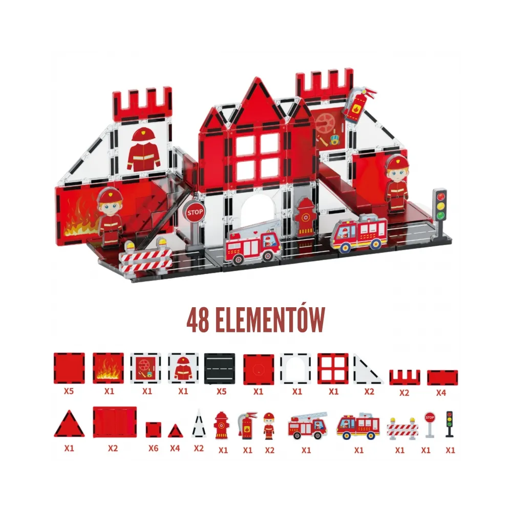 WOOPIE Klocki Magnetyczne 3D Zestaw Straż Pożarna 48el.