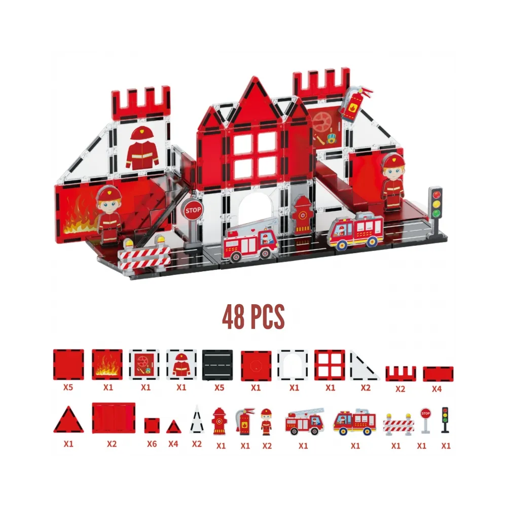 WOOPIE Klocki Magnetyczne 3D Zestaw Straż Pożarna 48el.