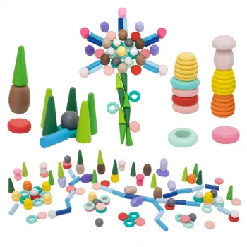 VIGA Klocki Drewniane Edukacyjne Układanka Montesori 58el