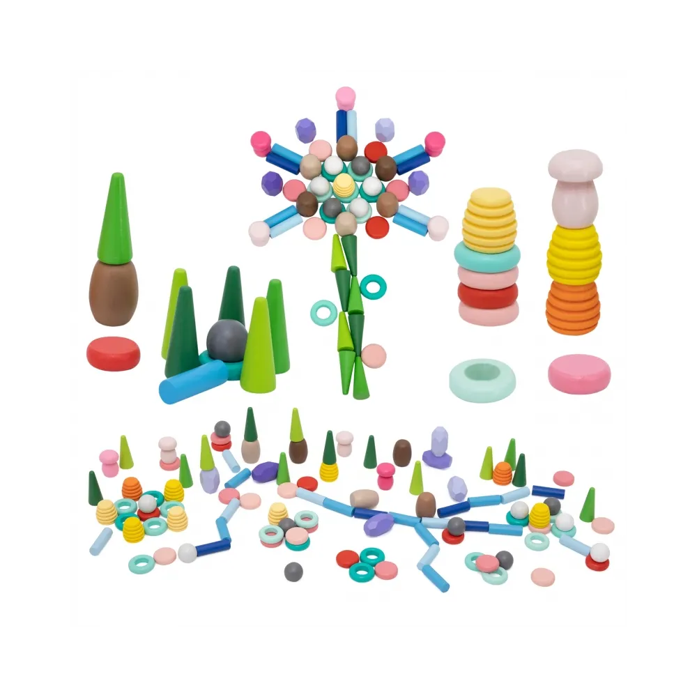 VIGA Klocki Drewniane Edukacyjne Układanka Montesori 58el