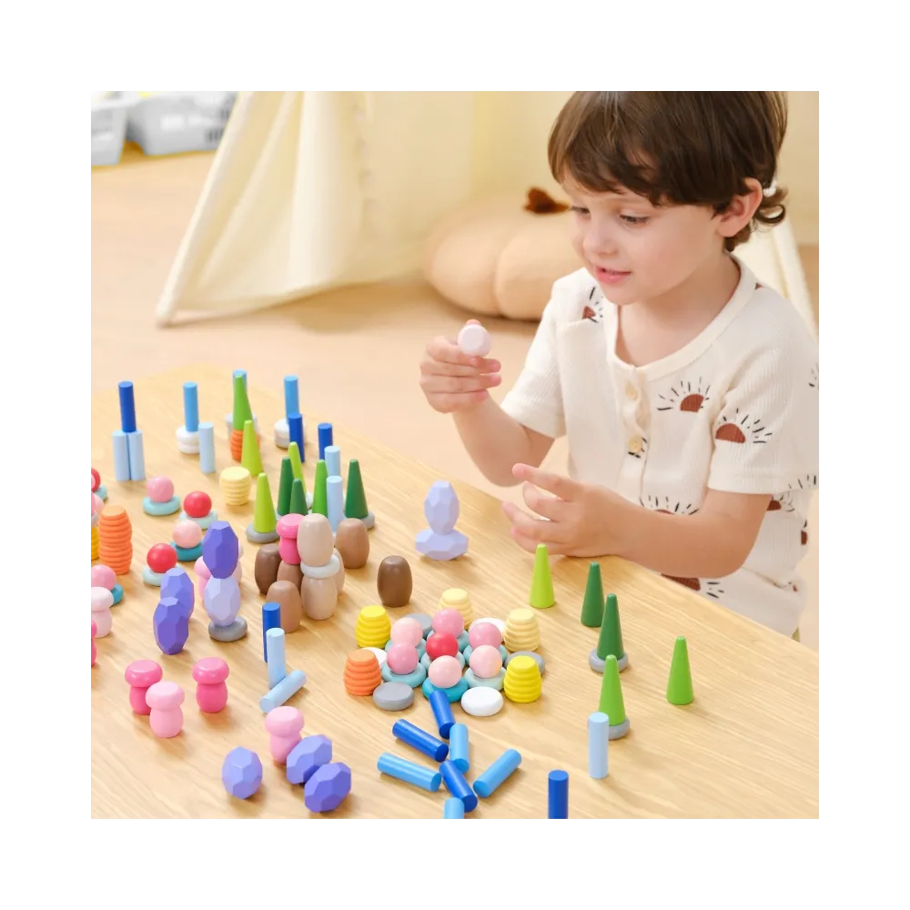 VIGA Klocki Drewniane Edukacyjne Układanka Montesori 58el