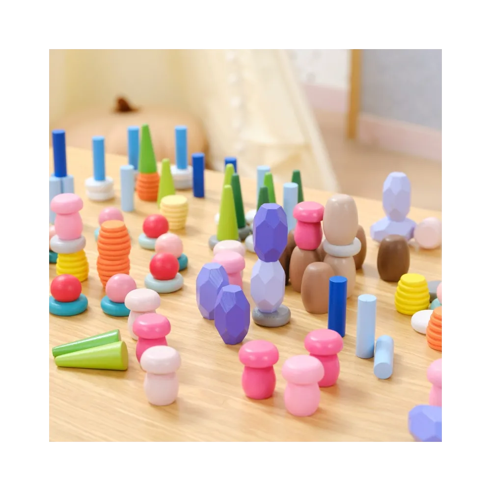 VIGA Klocki Drewniane Edukacyjne Układanka Montesori 58el