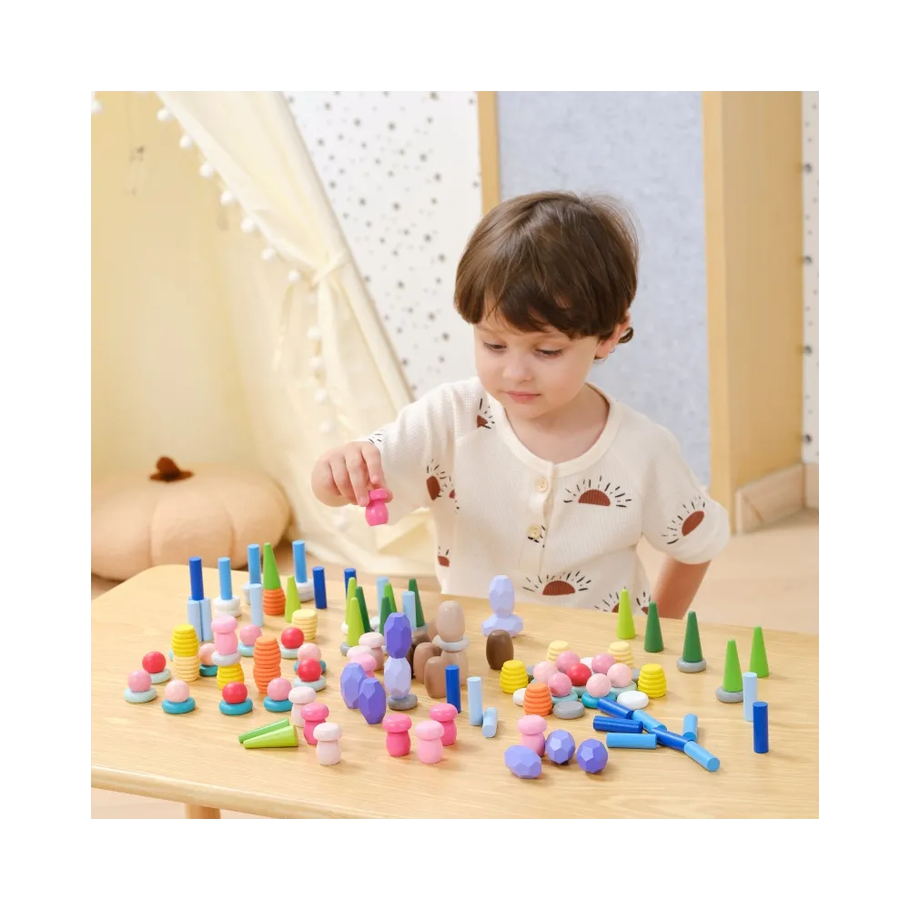 VIGA Klocki Drewniane Edukacyjne Układanka Montesori 58el