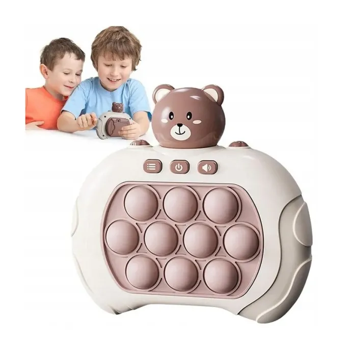 Radosne efekty świetlne i muzyczne w grze POP IT Miś.