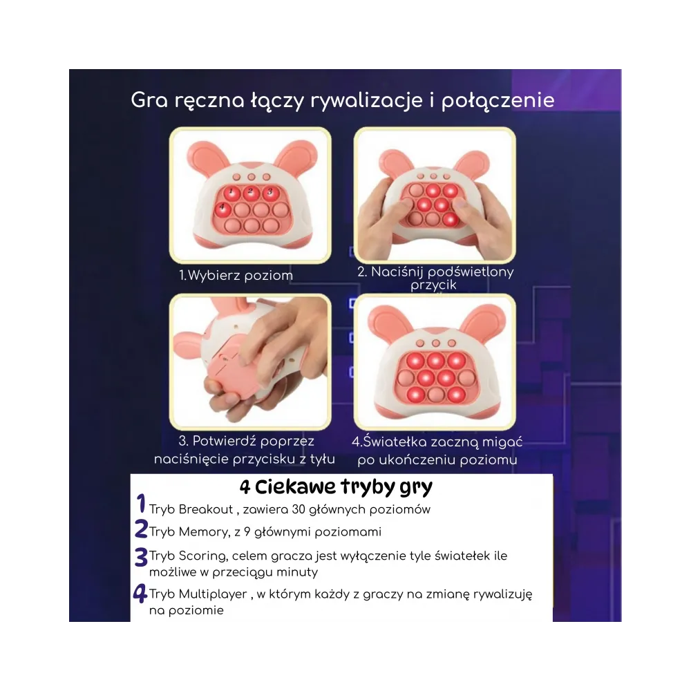 WOOPIE Gra POP IT Elektryczna Antystresowa Zręcznościowa Uszy Króliczka