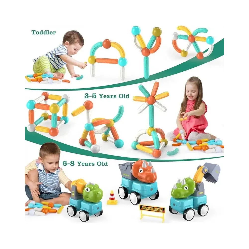 WOOPIE Klocki Magnetyczne Dinozaury Konstrukcyjne 84 el.