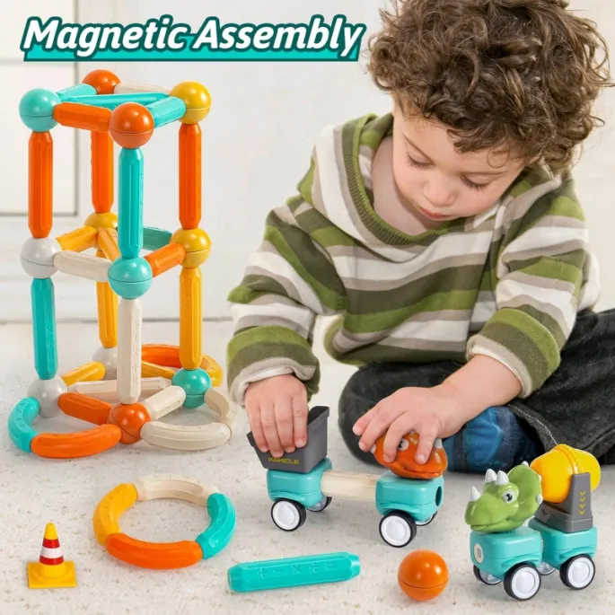 Mini samochodziki-dinozaury w zestawie klocków WOOPIE