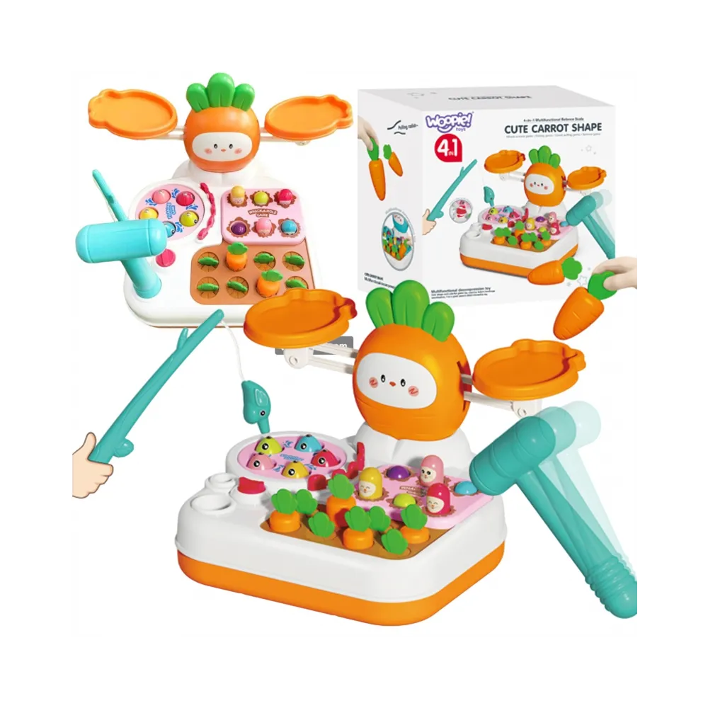 WOOPIE Gra MONTESSORI 4w1 Łowienie Rybek Waga Szalkowa Uderz w Kreta i Marchewki