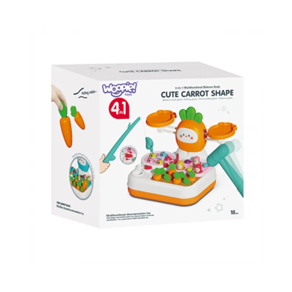 WOOPIE Gra MONTESSORI 4w1 Łowienie Rybek Waga Szalkowa Uderz w Kreta i Marchewki