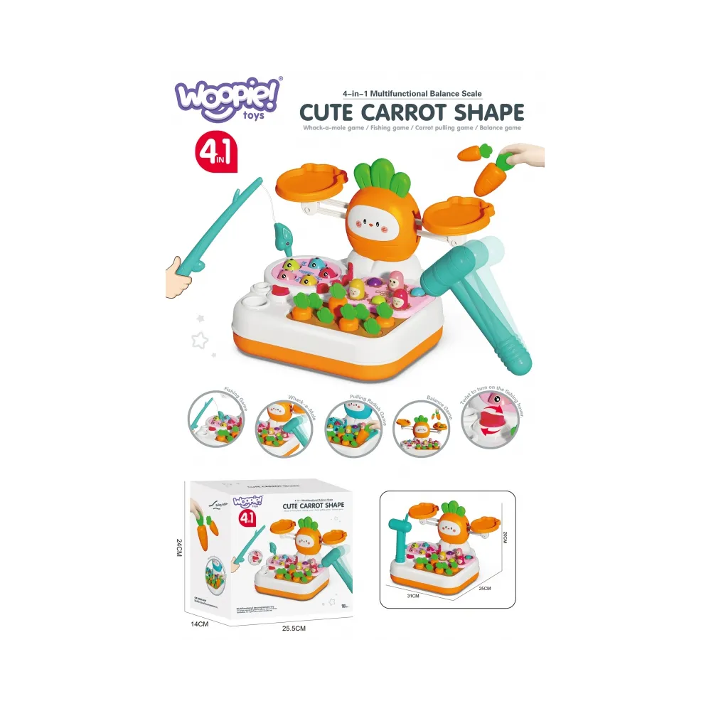 WOOPIE Gra MONTESSORI 4w1 Łowienie Rybek Waga Szalkowa Uderz w Kreta i Marchewki