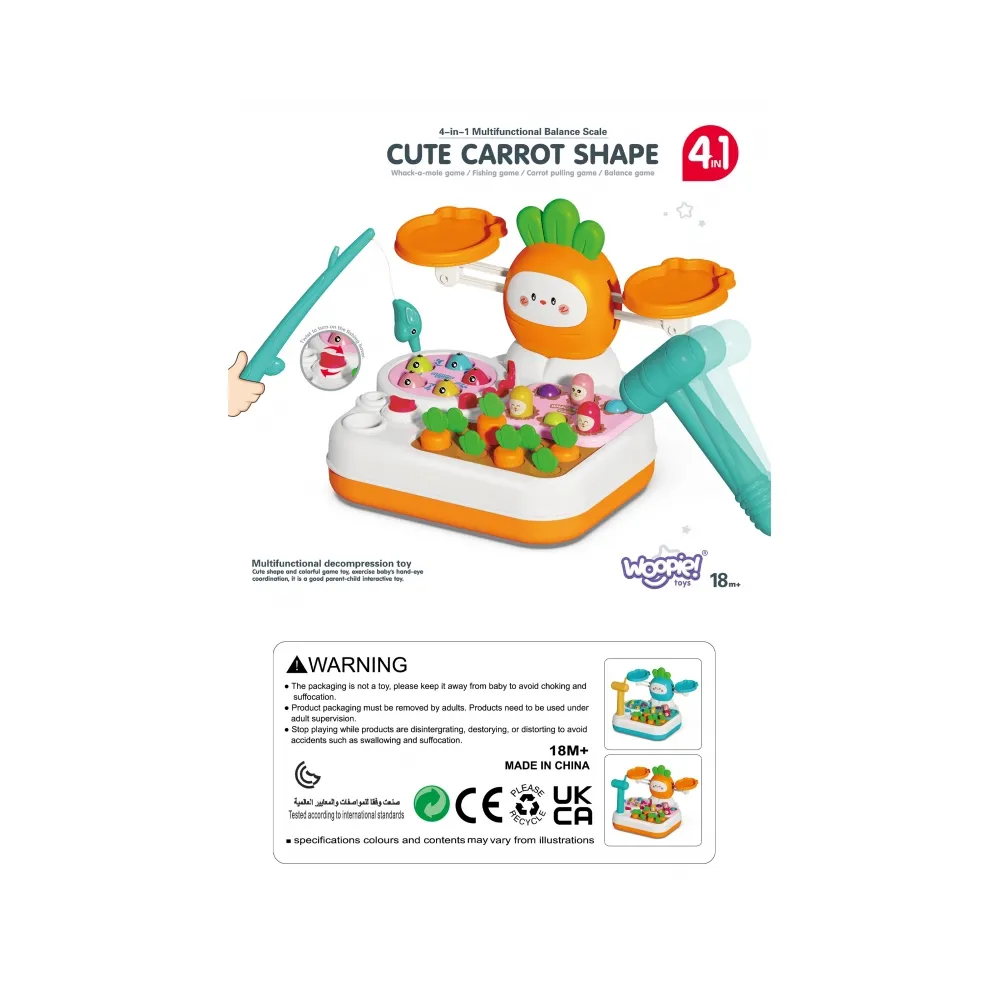 WOOPIE Gra MONTESSORI 4w1 Łowienie Rybek Waga Szalkowa Uderz w Kreta i Marchewki