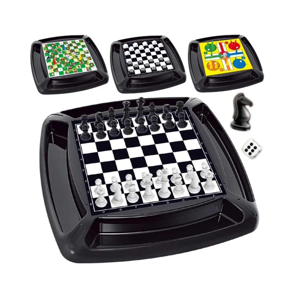 WOOPIE Zestaw 4w1 Gry Planszowe Warcaby, Szachy, Chińczyk, Drabiny i Węże