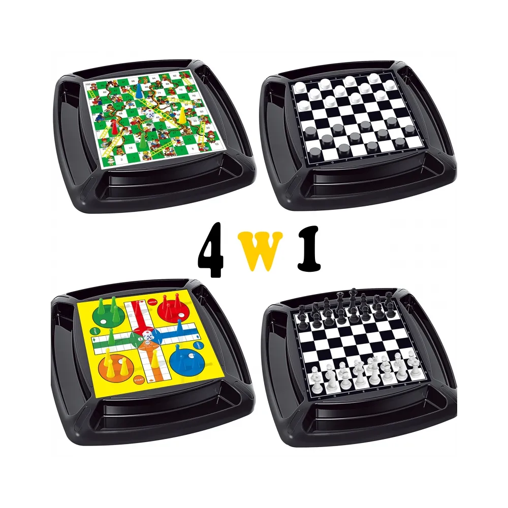 WOOPIE Zestaw 4w1 Gry Planszowe Warcaby, Szachy, Chińczyk, Drabiny i Węże