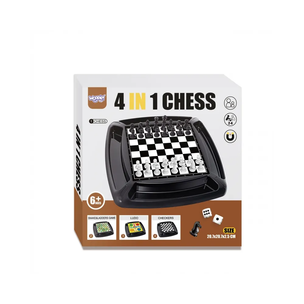 WOOPIE Zestaw 4w1 Gry Planszowe Warcaby, Szachy, Chińczyk, Drabiny i Węże