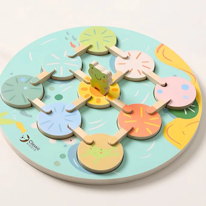 Drewniana zabawka do nauki kształtów i kolorów dla maluchów.