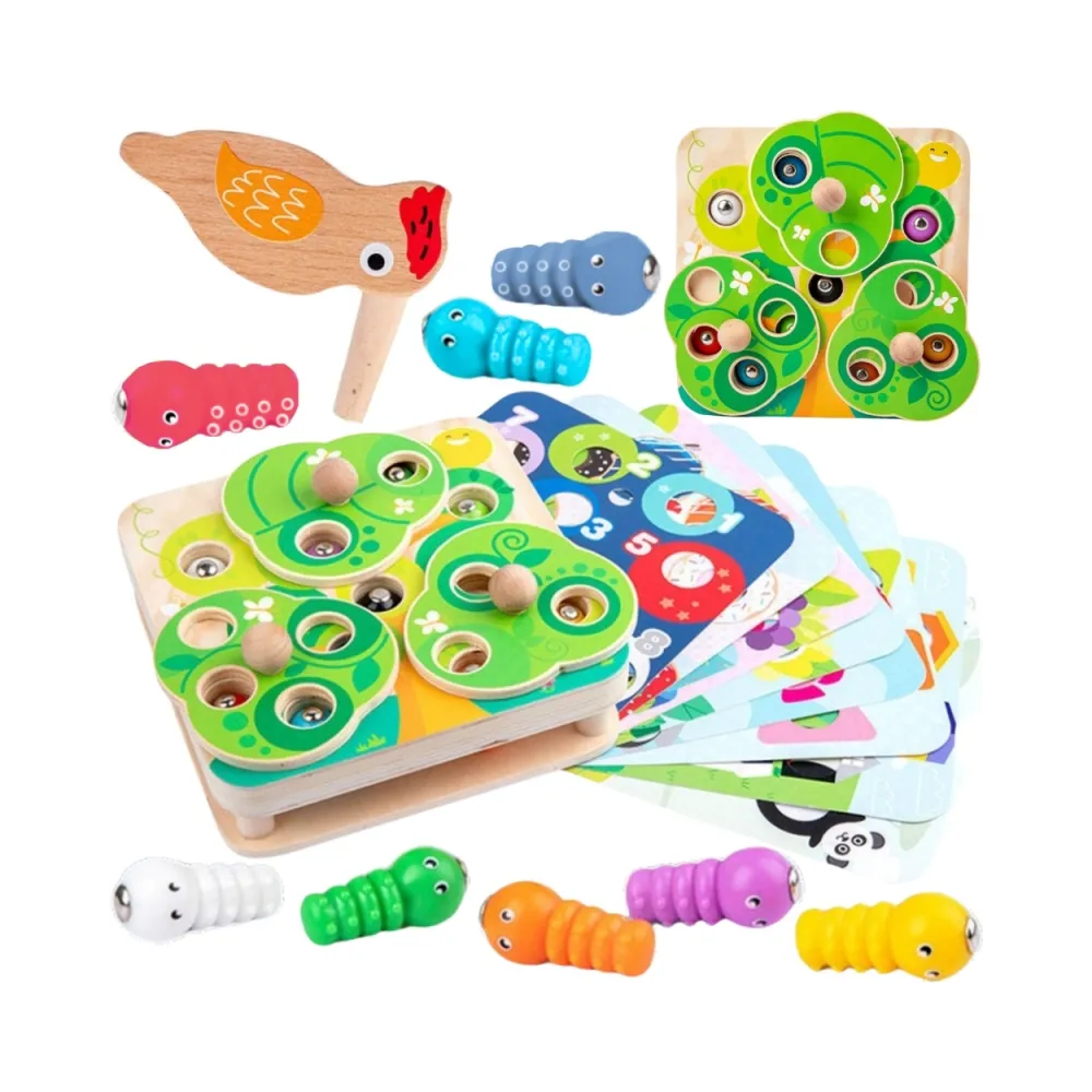 TOOKY TOY Drewniana Gra Zręcznościowa 2w1 Wyciągnij Robaczki dla Dzieci