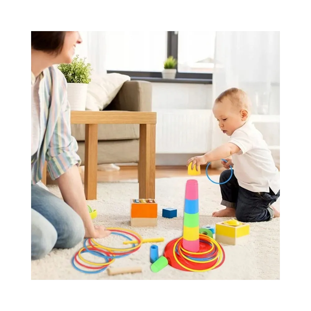 Zestaw Woopie Ringo z wielobarwnymi słupkami i obręczami do rzucania