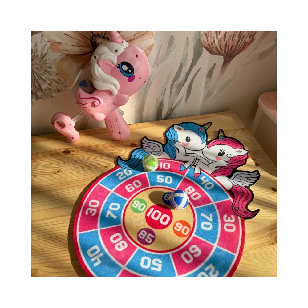 WOOPIE Gra Zręcznościowa w Rzutki na Rzepy Zestaw 2w1 Tarcza Wyrzutnia Jednorożec