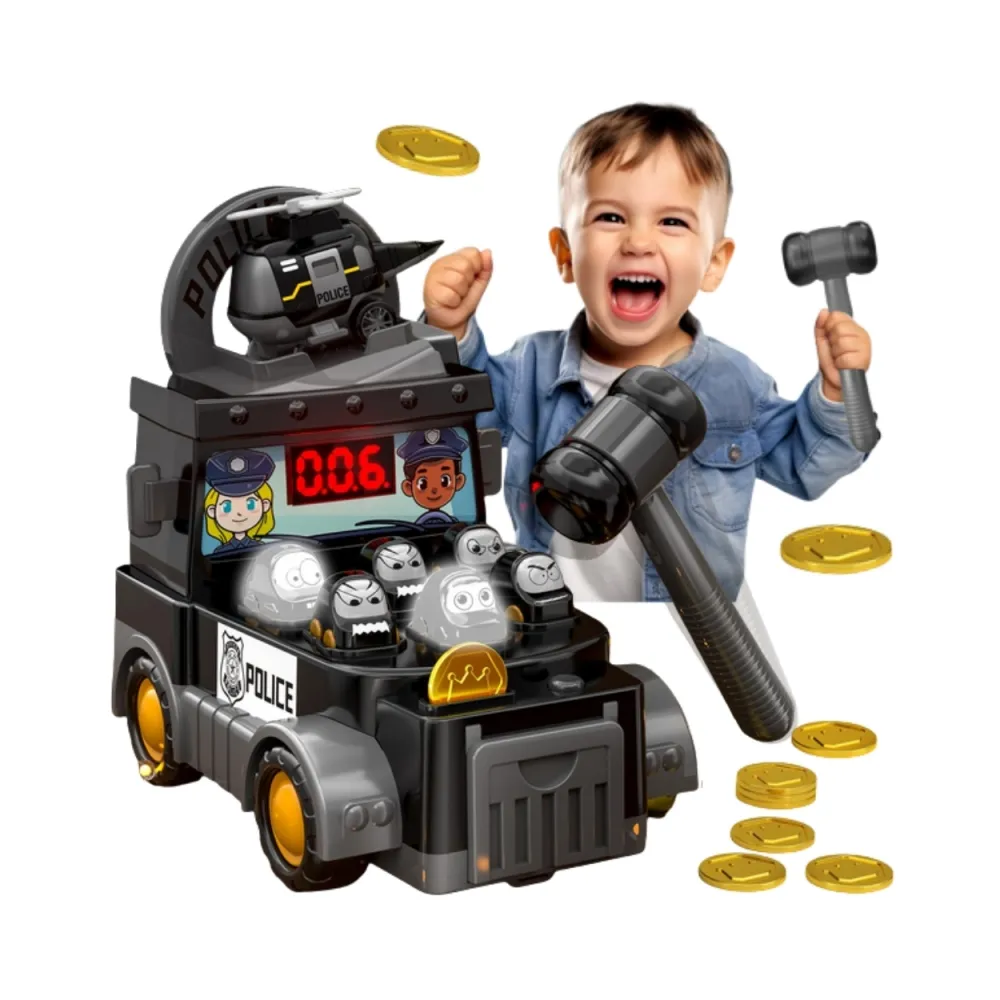 WOOPIE Gra Zręcznościowa Uderz Młotkiem Wbijak Wóz Policyjny z Akcesoriami