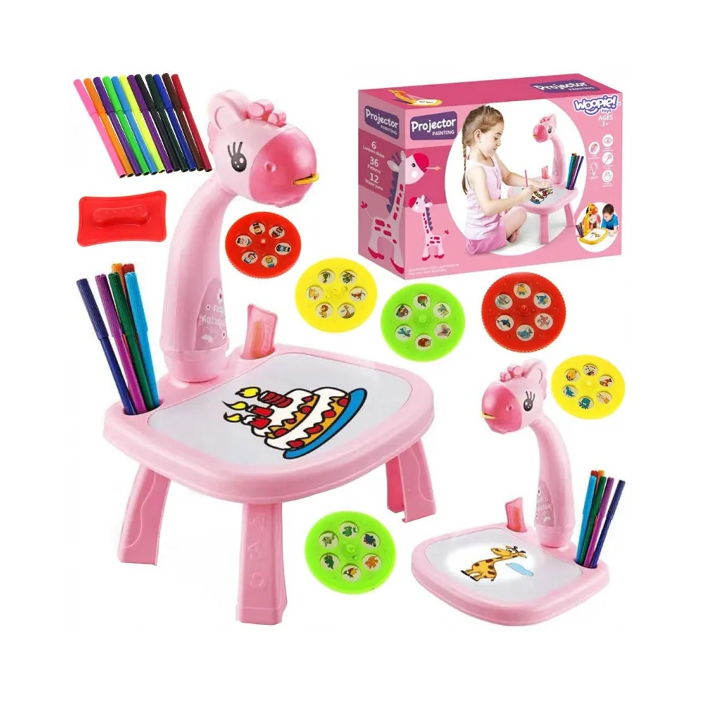 WOOPIE Tablica do Rysowania Projektor Różowa Żyrafa + Flamastry