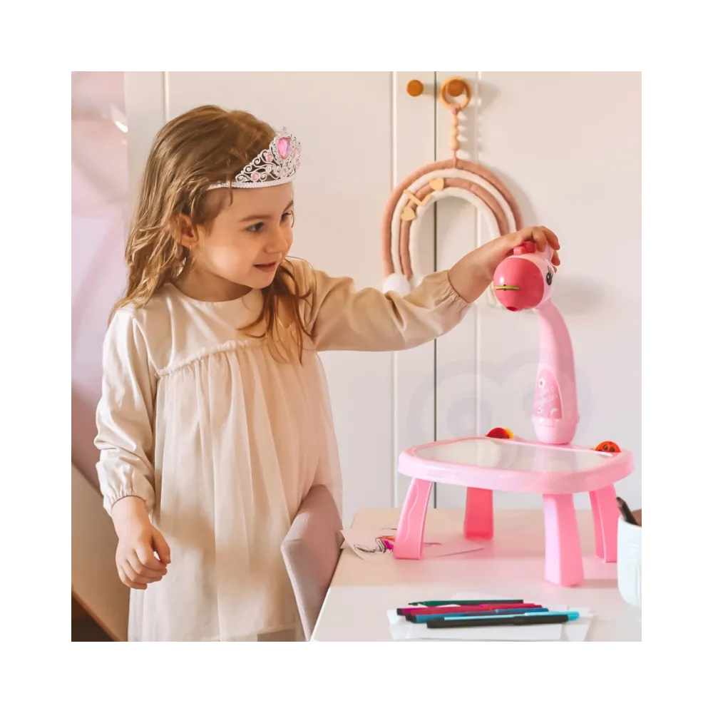 WOOPIE Tablica do Rysowania Projektor Różowa Żyrafa + Flamastry