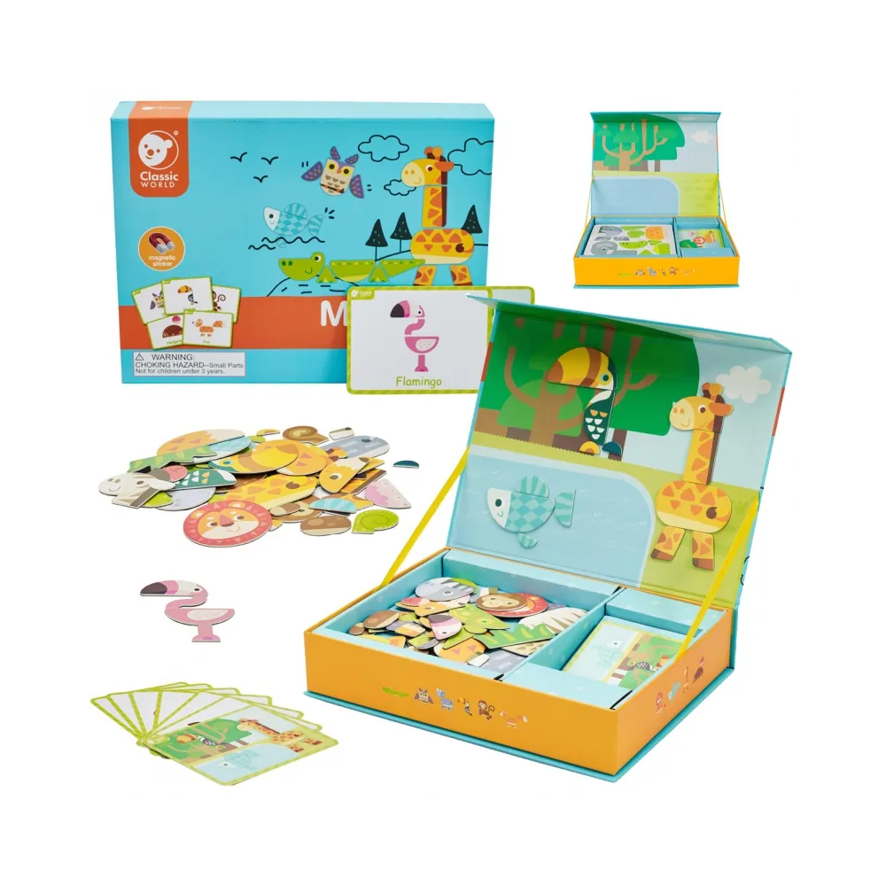 CLASSIC WORLD Układanka Magnetyczna Zwierzęta Tablica Klocki Puzzle Pamięć 60 el.