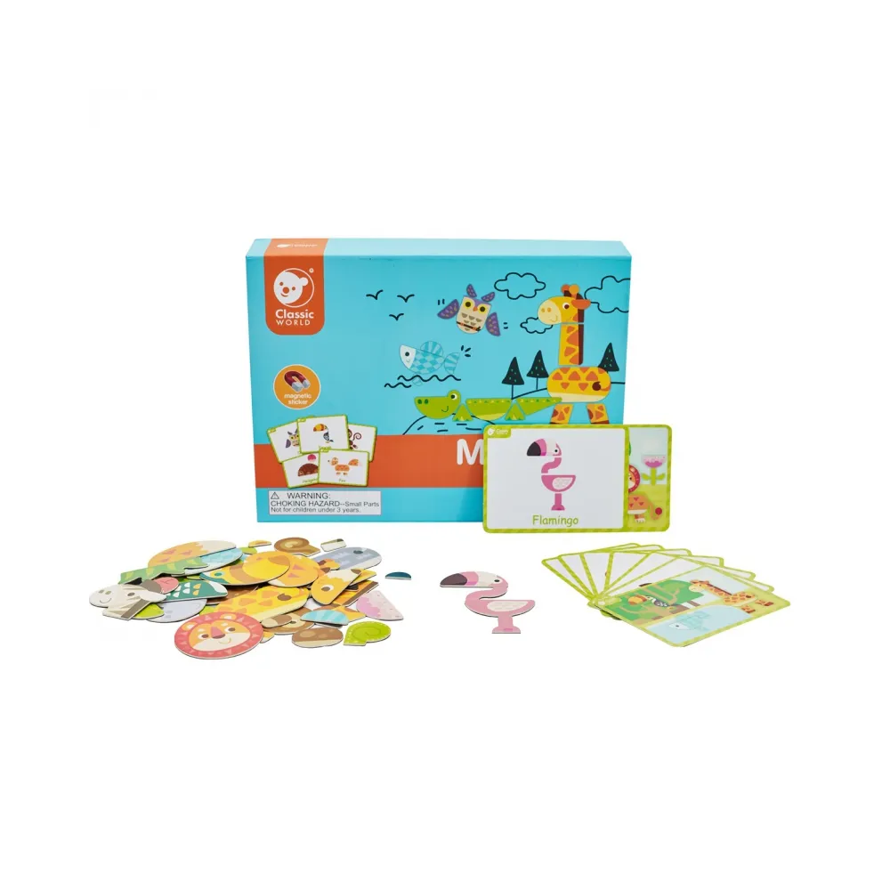 CLASSIC WORLD Układanka Magnetyczna Zwierzęta Tablica Klocki Puzzle Pamięć 60 el.