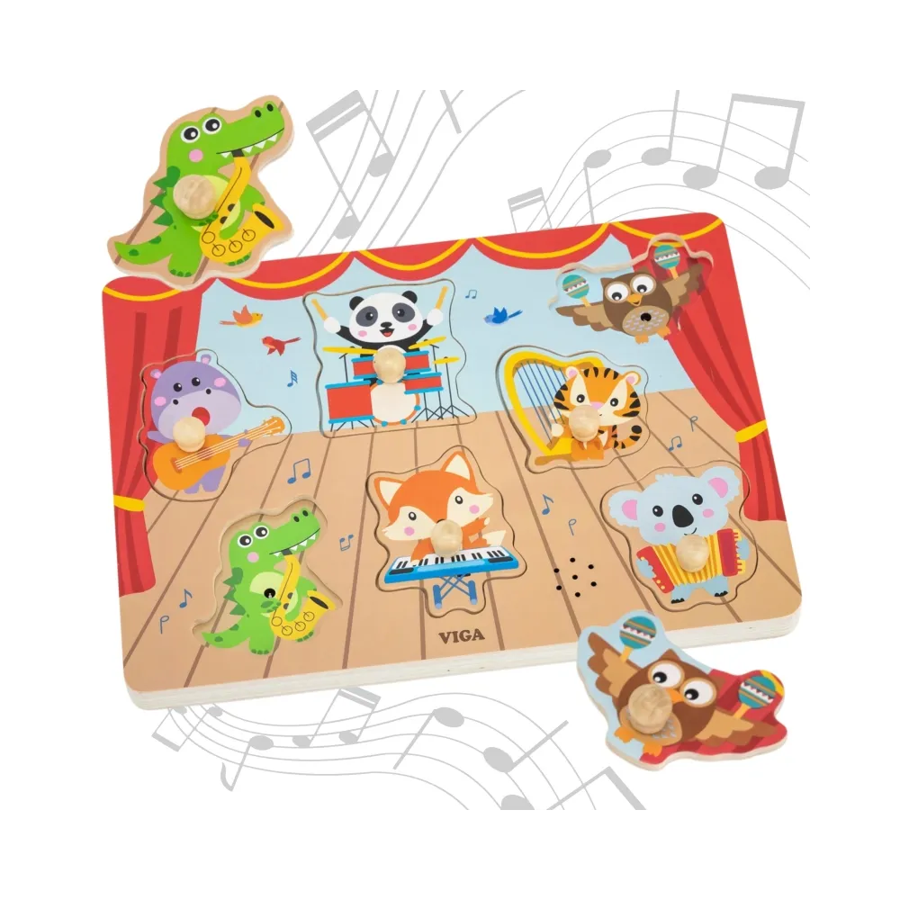 VIGA Puzzle Dźwiękowe Dopasuj Muzykujące Zwierzęta