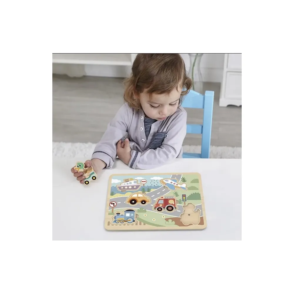 TOOKY TOY Drewniane Interaktywne Puzzle Pojazdy