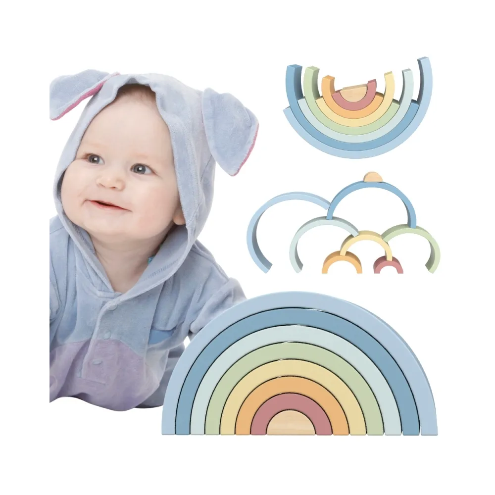 TOOKY TOY Pastelowa Układanka Drewniane Klocki Montessori Tęcza