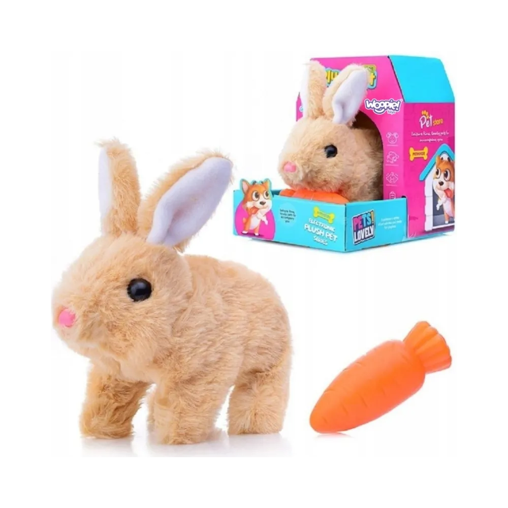 Beżowy interaktywny króliczek pluszowy do zabawy dla dzieci