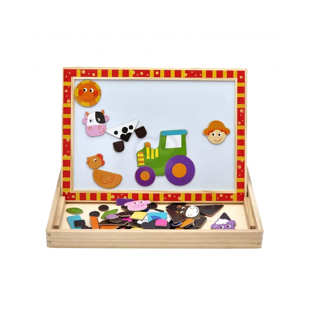 TOOKY TOY Drewniana Tablica Dwustronna Puzzle Układanka Magnetyczna Farma