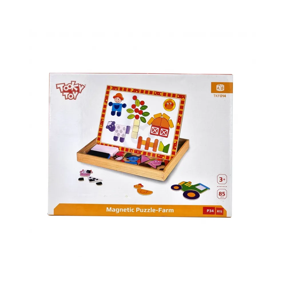 TOOKY TOY Drewniana Tablica Dwustronna Puzzle Układanka Magnetyczna Farma