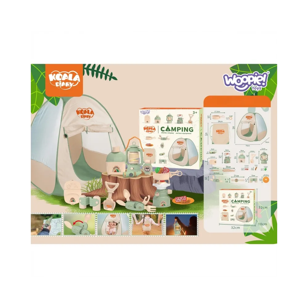 Zestaw do biwakowania z latarką, lornetką i kuchenką gazową