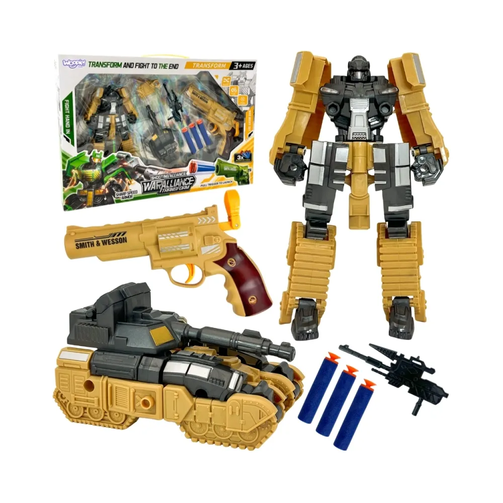 WOOPIE Zestaw 3w1 Robot Transformujący Czołg i Wyrzutnia na Strzałki Brązowy