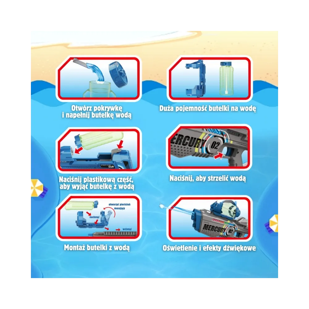WOOPIE Pistolet na Wodę Elektryczny Automatyczny Merkury