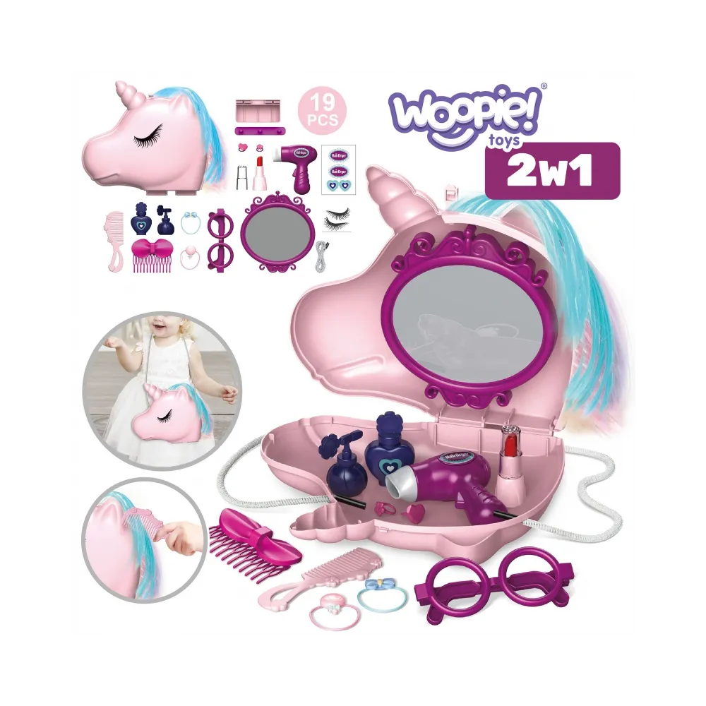 WOOPIE Toaletka dla Dziewczynki 2w1 Salon Piękności w Torebce Jednorożec