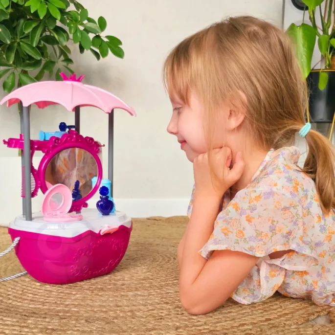 Zestaw kosmetyków dla dzieci z wózkiem, lustrem i akcesoriami