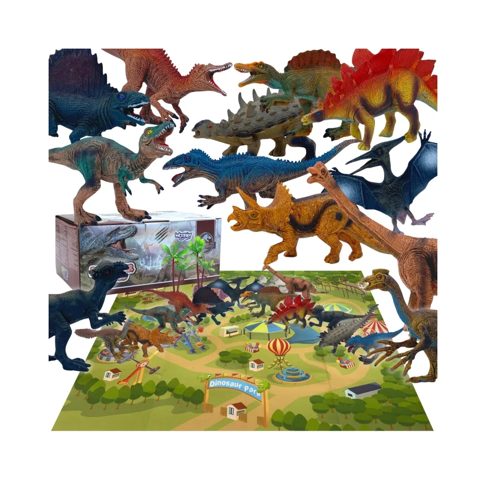 Zestaw figurek dinozaurów wokół maty